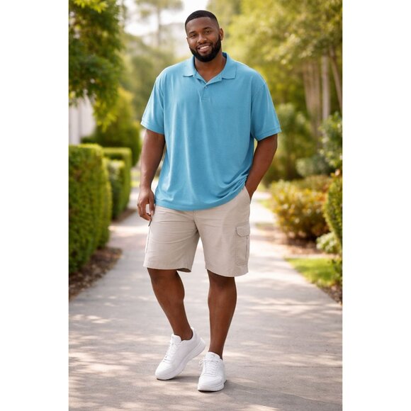 Mens Plus Size XXXL Polo Shirt Stretch Cotton Aqua Blue Casual Collared Top - Picture 7 of 7